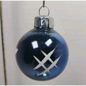 Vintage East Germany Glass Christmas Ornament Blue with white decorations